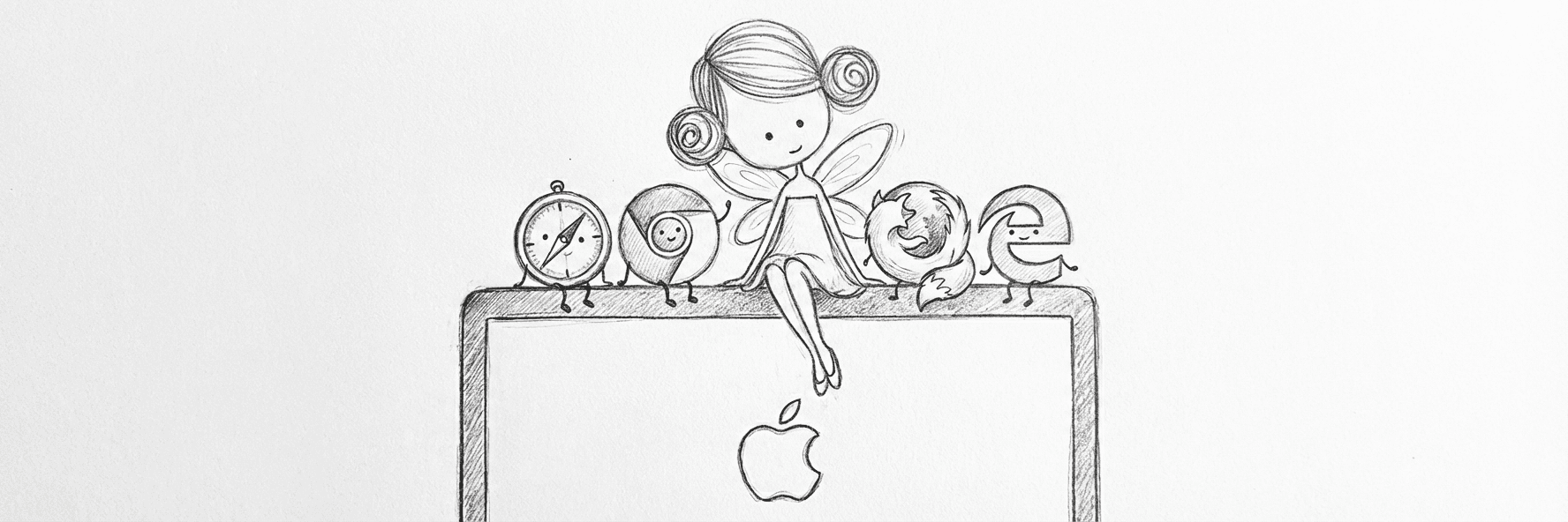 BrowserFairy illustration: a fairy working at a Mac