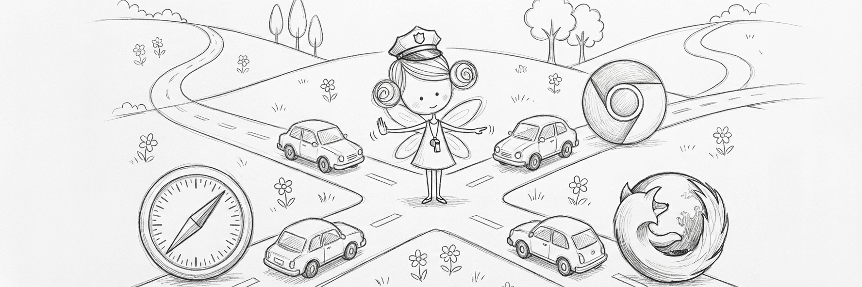 BrowserFairy illustration: a fairy directing link traffic