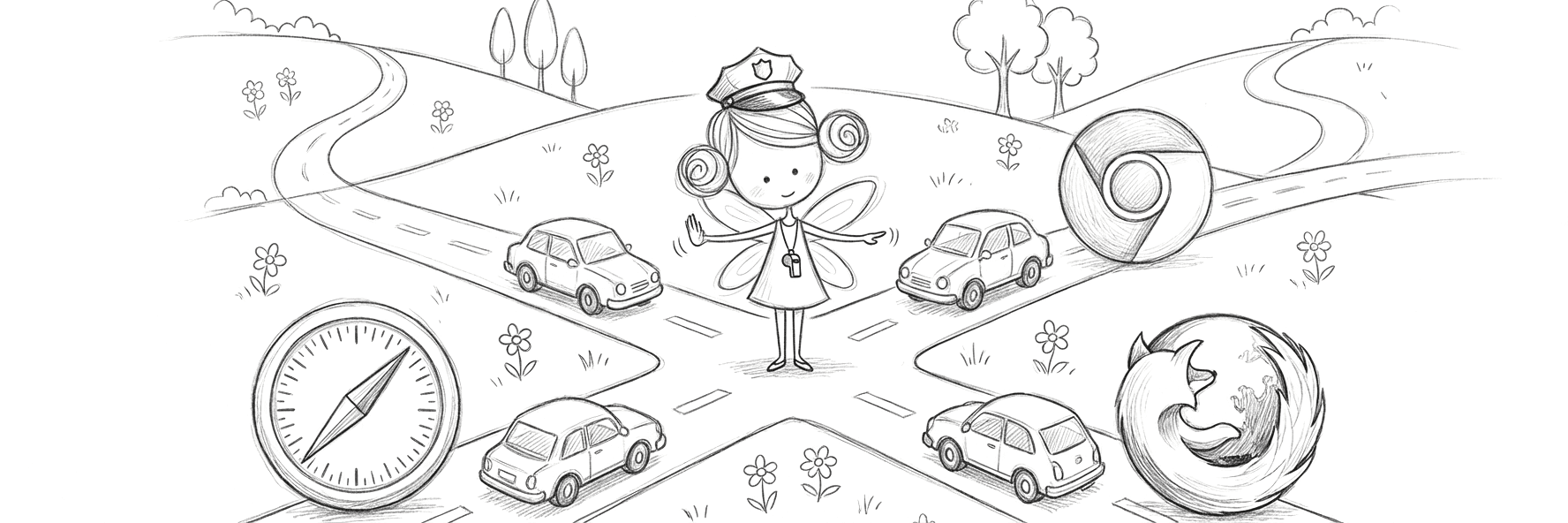 BrowserFairy directing browser traffic at a crossroads