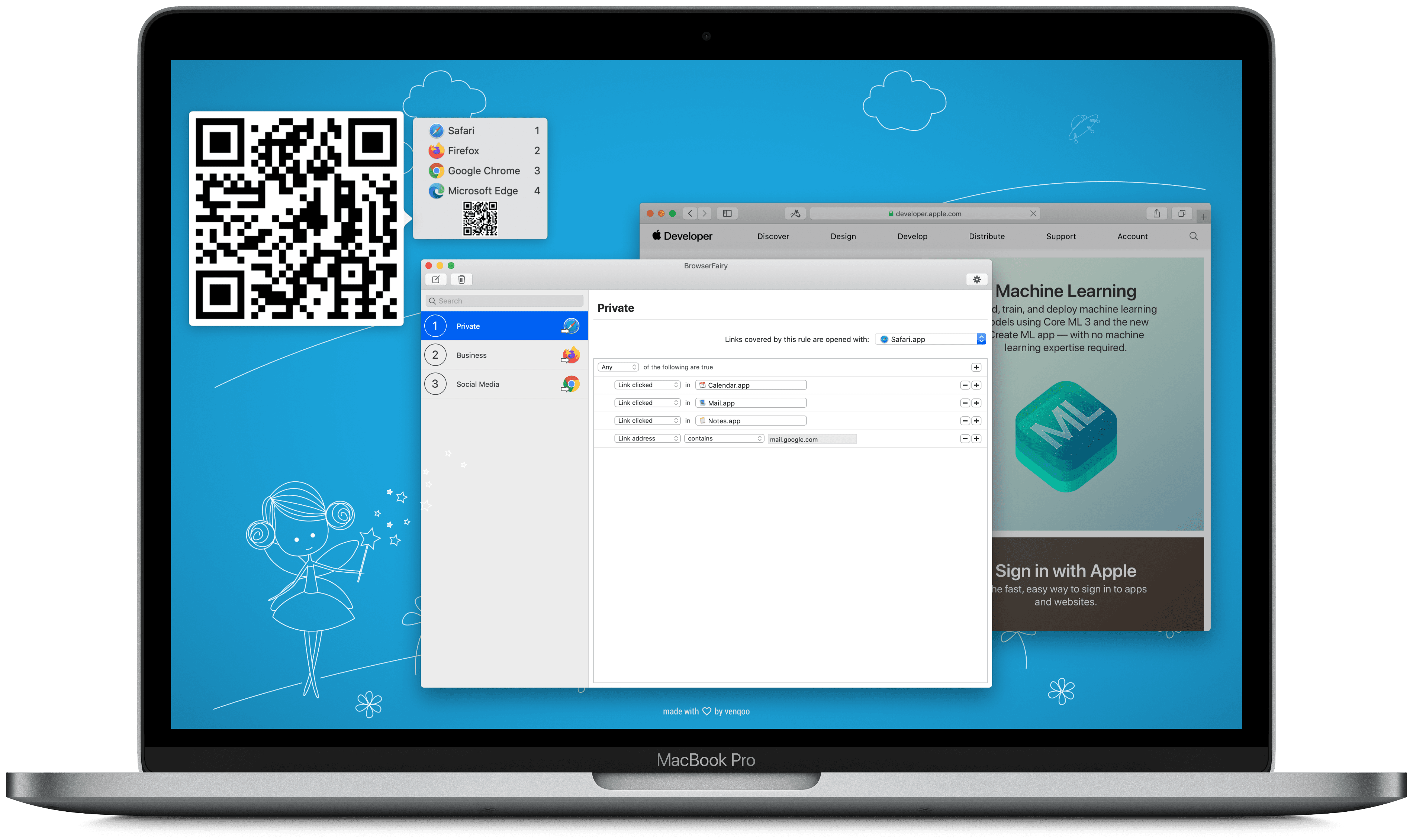 BrowserFairy rule configuration on MacBook Pro